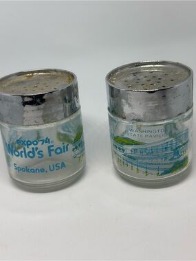 Expo '74 World's Fair Spokane Salt and Pepper Shakers - Blue/Green